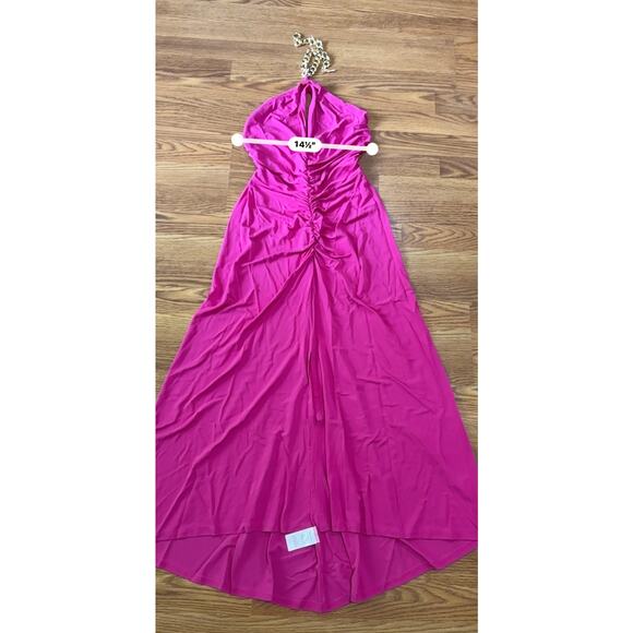 VERONICA BEARD chain-embellished ruched stretch-jersey halterneck maxi dress  M - Picture 7 of 11